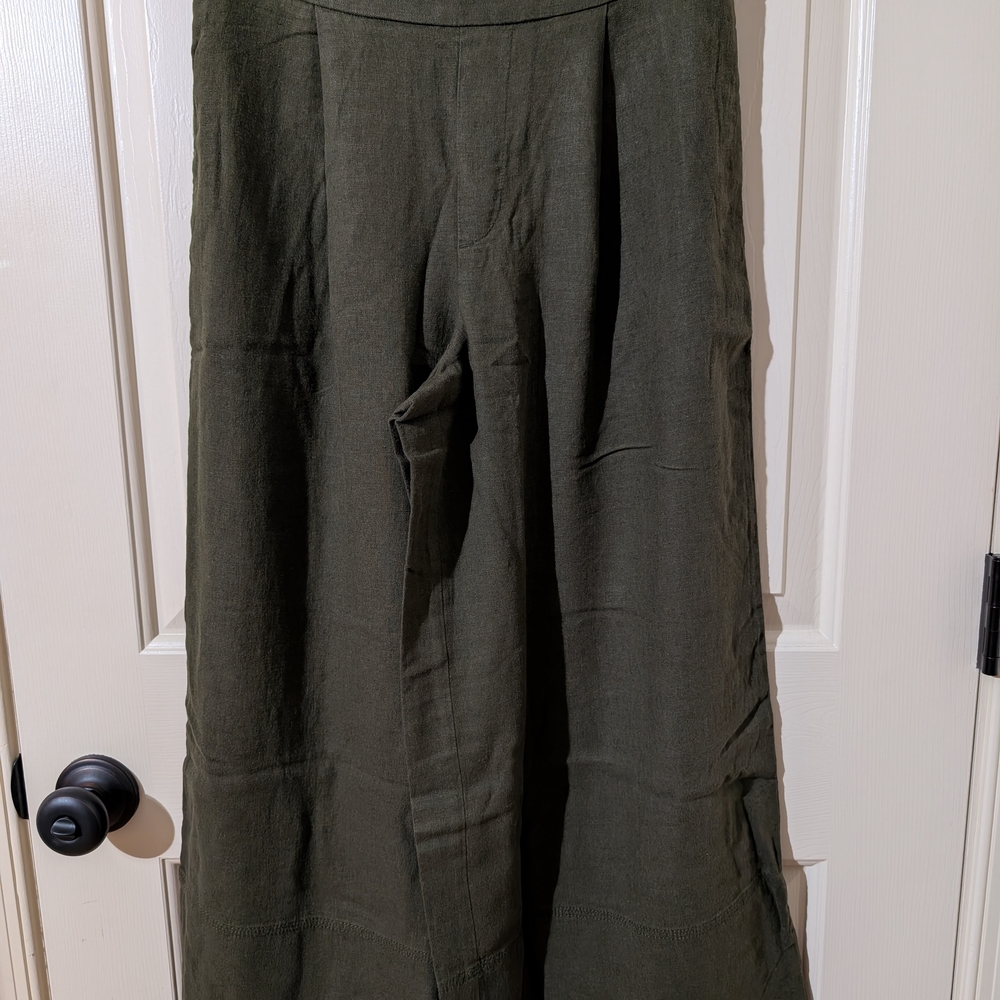 NWT Banana Republic Wide-Leg Linen-Blend Cropped Pull-On Pants – Dark Olive – XS